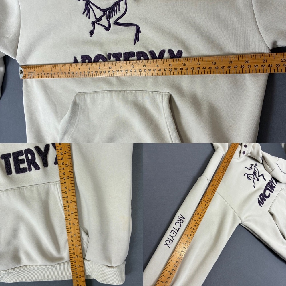 Arc'teryx Off White Pullover Hoodie Purple Spell Out Logo Size Medium - Picture 10 of 10